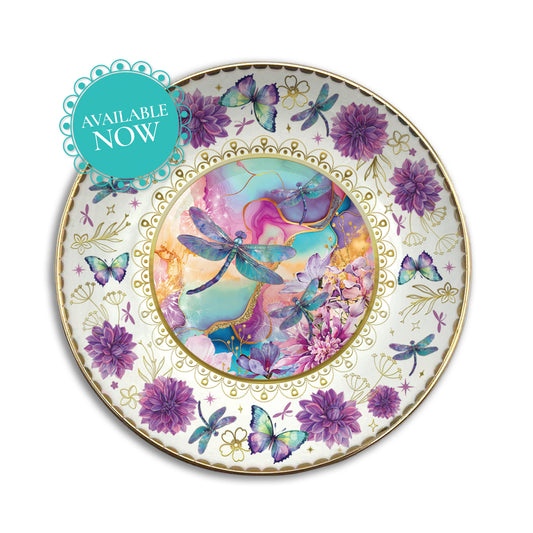Ceramic Trinket Dish Playful Dragonflies
