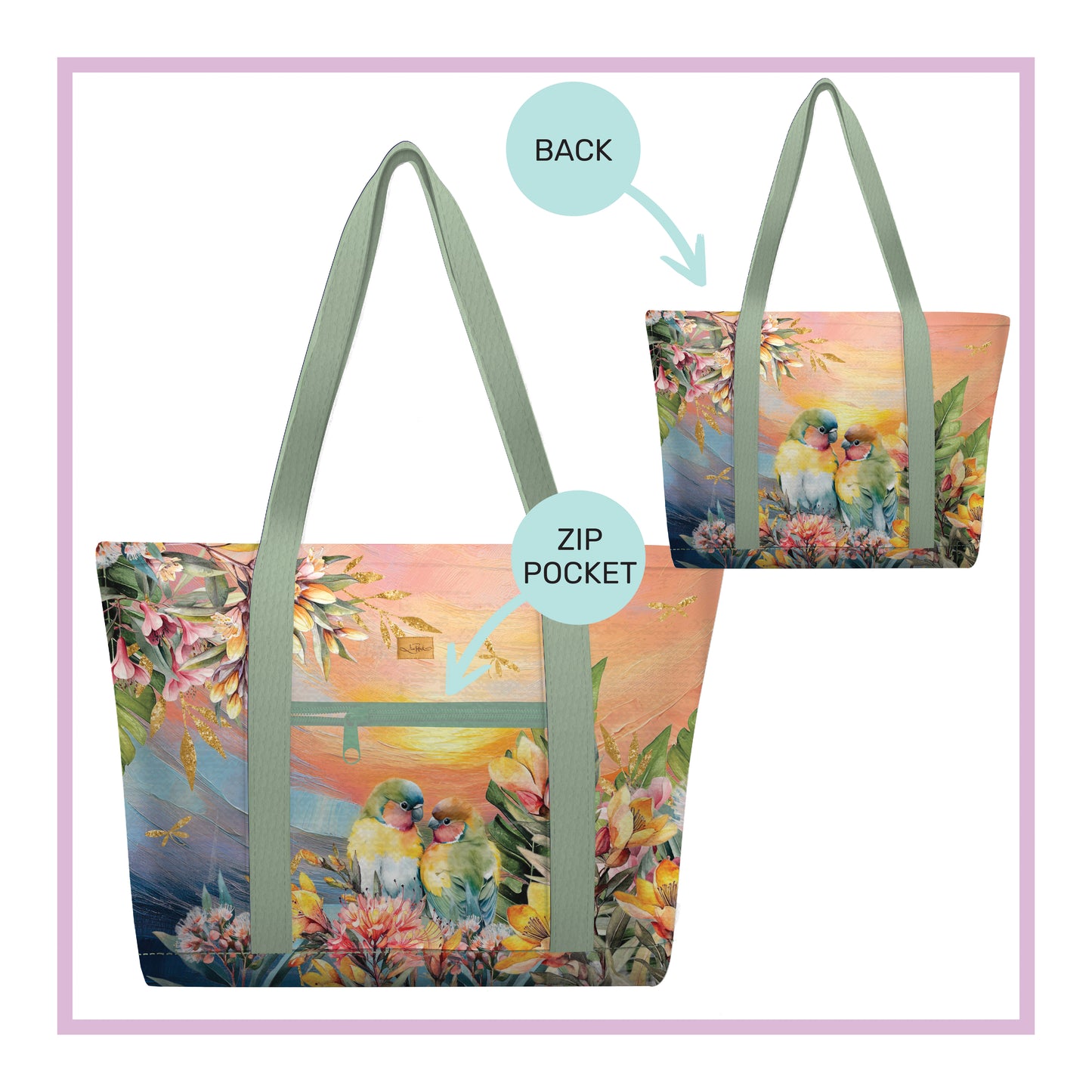 Lrg Tote Cooler Love Birds