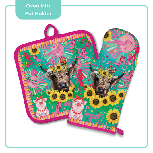 Oven Mitt Pot Holder Carnival Cow